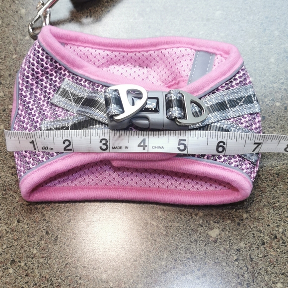 Small Dog / cat Harness Pink Grey Gray reflective velcro clip Duomm leash New - Picture 10 of 11